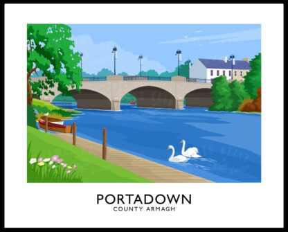 Vintage style poster art print of Portadown and the River Bann