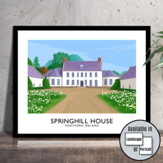 A vintage style art print of the 18th Century Springhill House in County Derry/Londonderry.