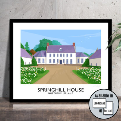 A vintage style art print of the 18th Century Springhill House in County Derry/Londonderry.