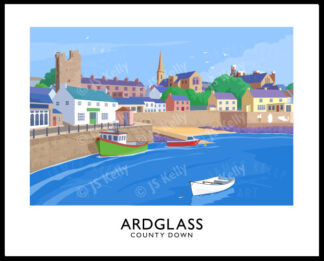 Vintage style travel poster art print of Ardglass Harbour, County Down.