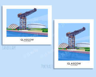 A vintage style travel poster art print of Glasgow Clyde