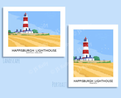 Vintage style travel poster art print of Happisburgh Lighthouse, Norfolk, England