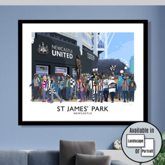 Vintage style travel poster art print of St James Park Stadium (Newcastle Utd)