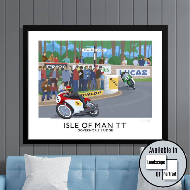 Vintage style travel poster art print of the Isle of Man TT featuring Agostini.