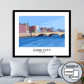 Vintage style travel poster of Cork City, Ireland.