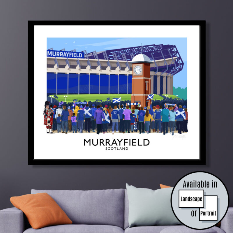 MURRAYFIELD Stadium – Scotland rugby travel poster – JAMES KELLY ART