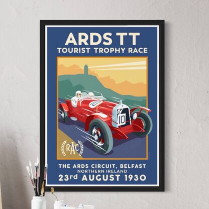 Vintage style travel poster of the Ards TT car races