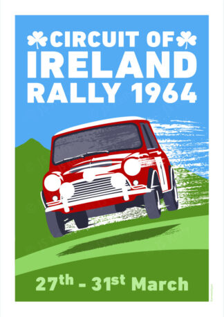 Vintage style travel poster of the Circuit of Ireland rally, 1964.