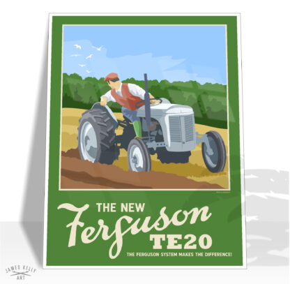Vintage style retro advertising poster for the Ferguson TE20 Tractor