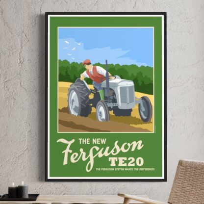 Vintage style retro advertising poster for the Ferguson TE20 Tractor