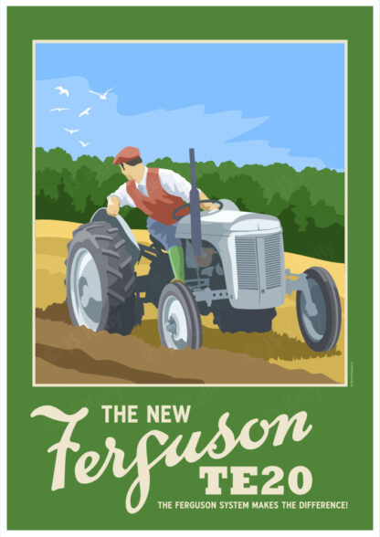 Vintage style retro advertising poster for the Ferguson TE20 Tractor