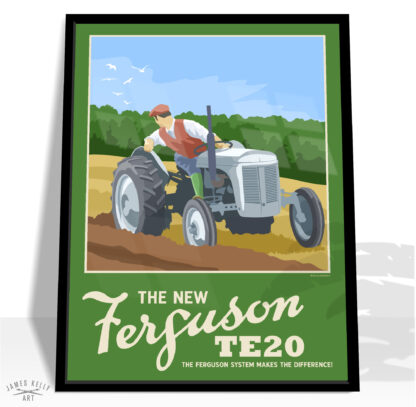 Vintage style retro advertising poster for the Ferguson TE20 Tractor