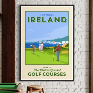 Vintage style retro travel poster advertising Golfing in Northern Ireland