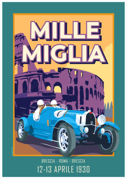 Vintage style travel poster of the Mille Miglia car race