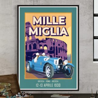 Vintage style travel poster of the Mille Miglia car race