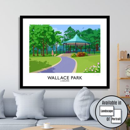 Vintage style travel poster art print of Wallace Park in Lisburn