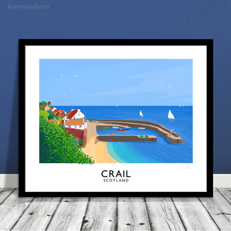 Vintage style travel poster art print of Crail in Fife, Scotland.