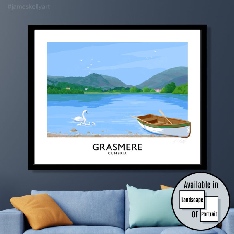 A vintage style travel poster of Grasmere, Cumbria.