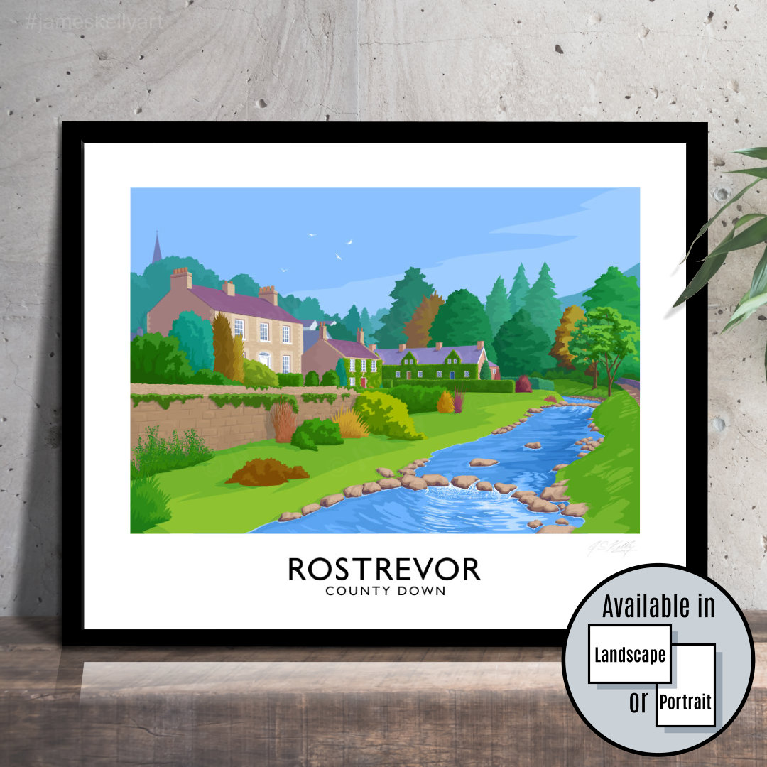 A vintage style art print of the Fairy Glen, Rostrevor, County Down.