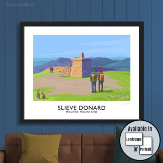 Vintage style travel poster art print of Slieve Donard in the Mourne Mountains