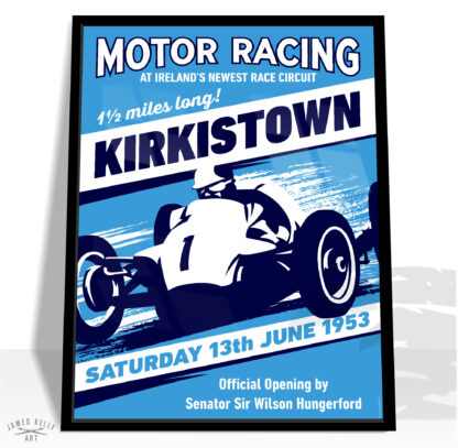 1953 Kirkistown car racing retro poster