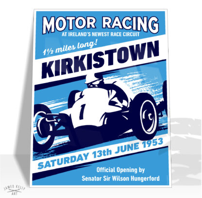 1953 Kirkistown car racing retro poster