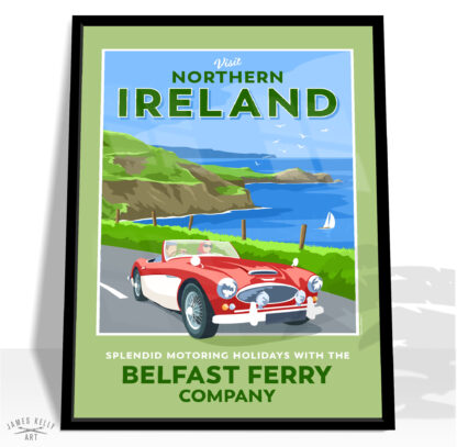 Visit Northern Ireland travel poster showcasing the Antrim coast.