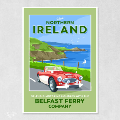 Visit Northern Ireland travel poster showcasing the Antrim coast.