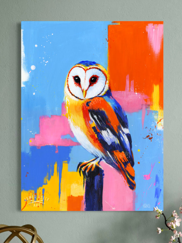 "This Owl Post" original acrylic painting on wooden box panel