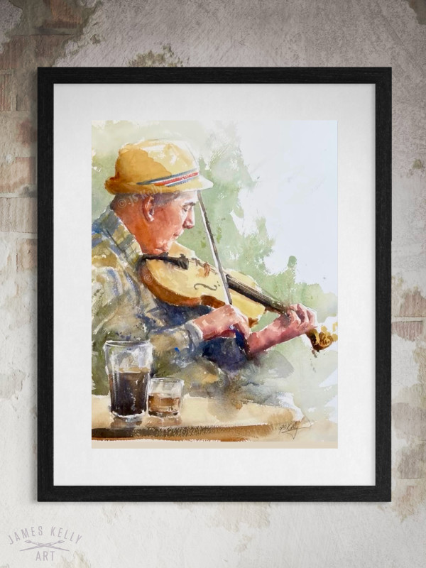 "The Fiddler" watercolour painting
