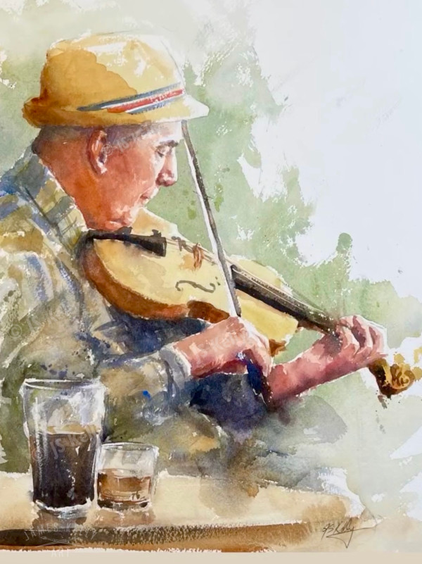 "The Fiddler" watercolour painting