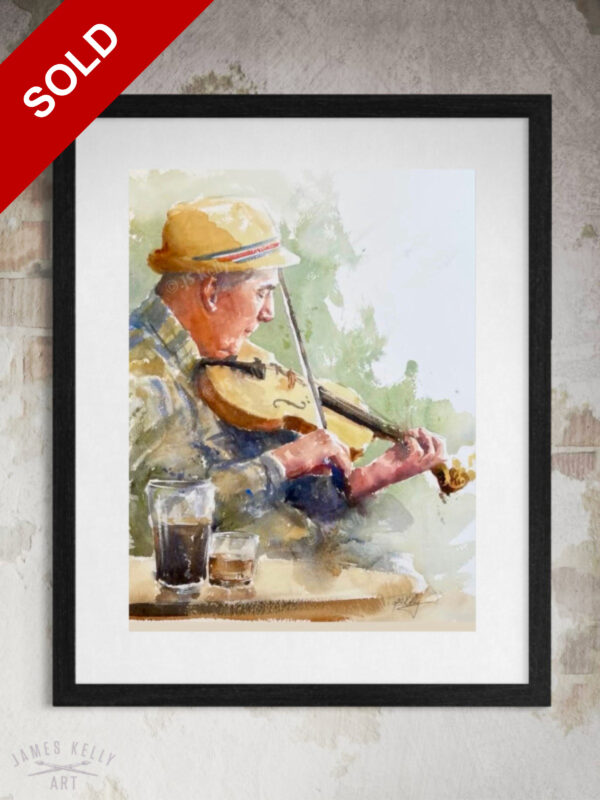 "The Fiddler" watercolour painting