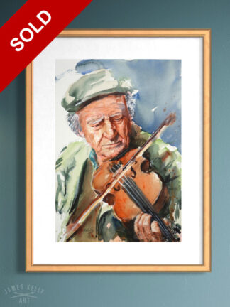 "The Fiddler" watercolour painting